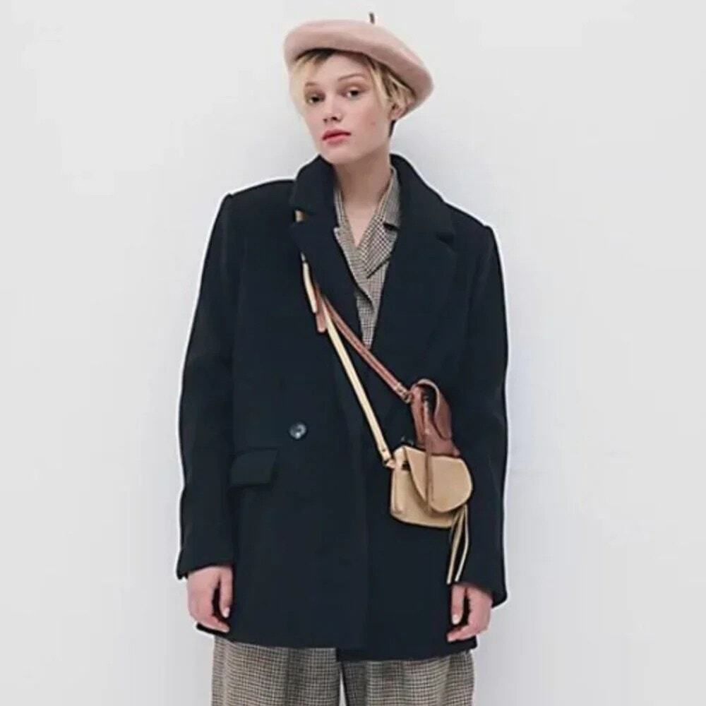 FREE PEOPLE Mari Solid Oversized Peacoat Blazer Black Sz SMALL NWT